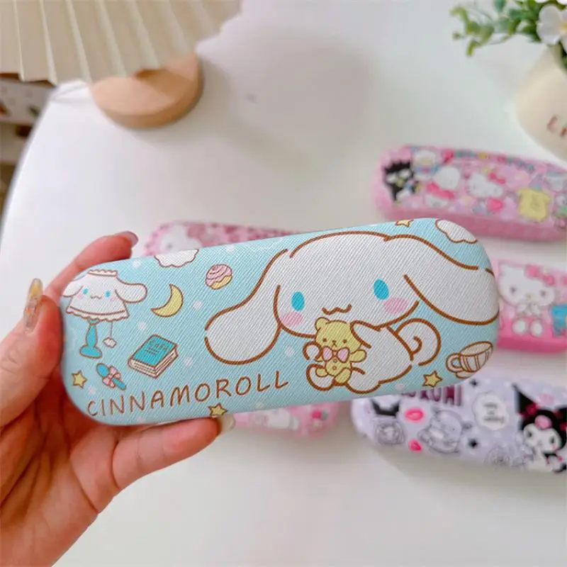 2024 Sanrio Glasses Case Kawaii HelloKitty Mymelody Kuromi Japanese Girl Cartoon PU Glasses Storage Box Children\'s Birthday Gift