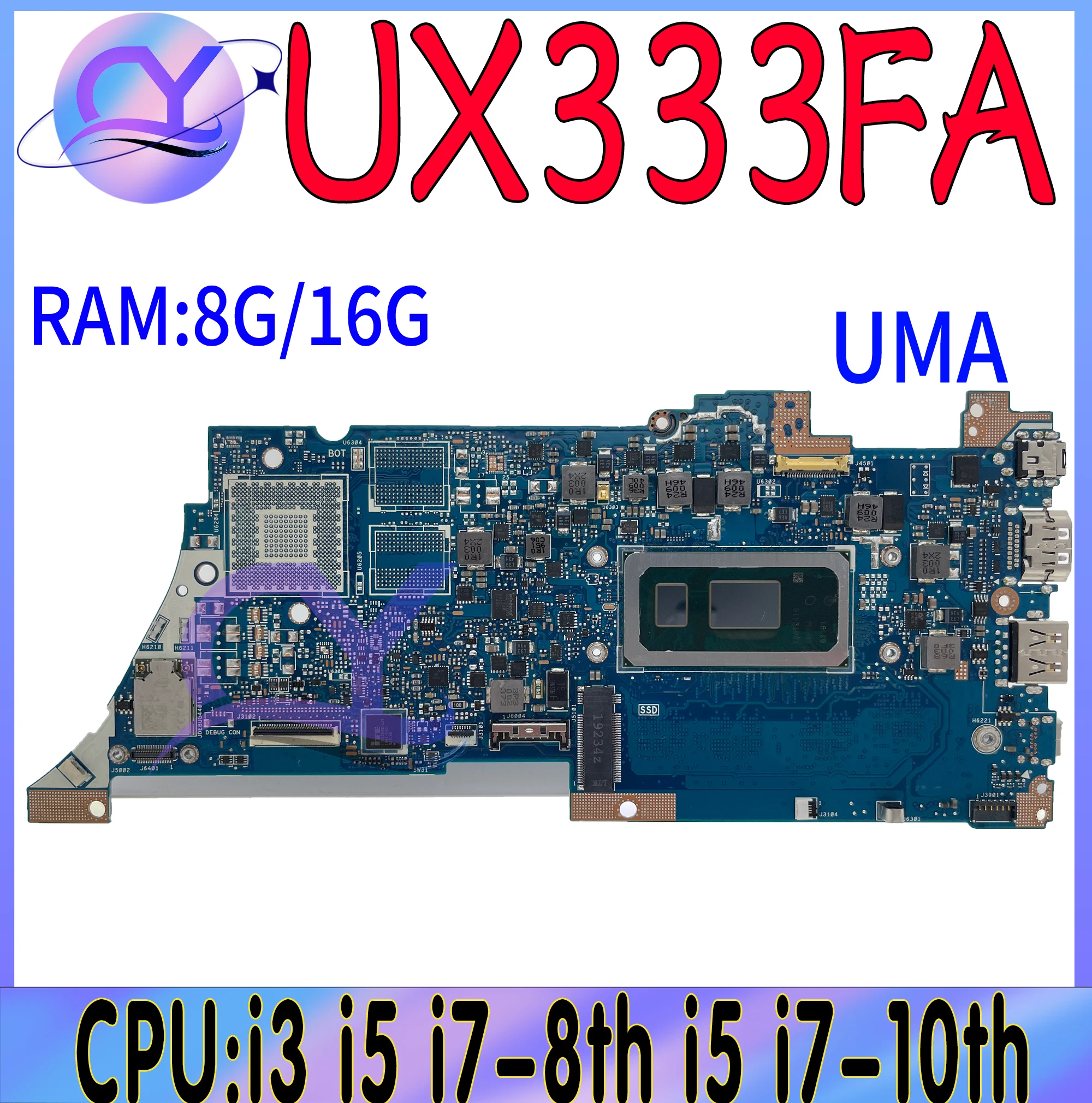 

UX333F Laptop Motherboard For ASUS UX333FA UX333FN U3300F U3300FN Mainboard With i3 i5 i7-8th i5 i7-10th UMA/MX150 100% Working