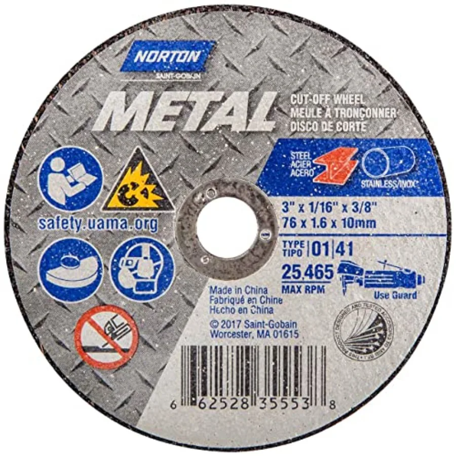 

3x1/16x3/8 in. Metal AO Small Diameter Reinforced Cut-Off Wheels Type 01/41 36 Grit 25 Pack for Metal Cutting Silver High Stren