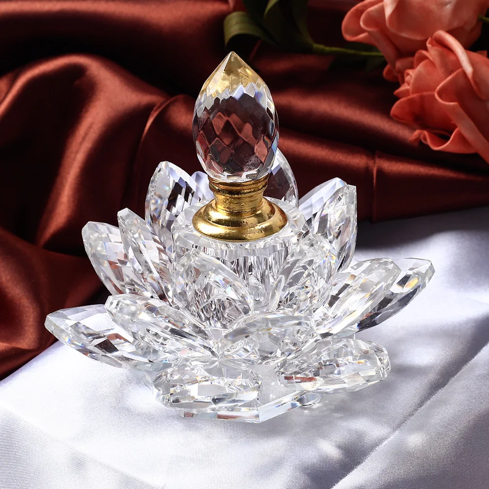 4 Colors Crystal Lotus Perfume Bottle Glass Flower Ornaments Car Decoration Gifts Home Decor Refillable Bottle For Lady