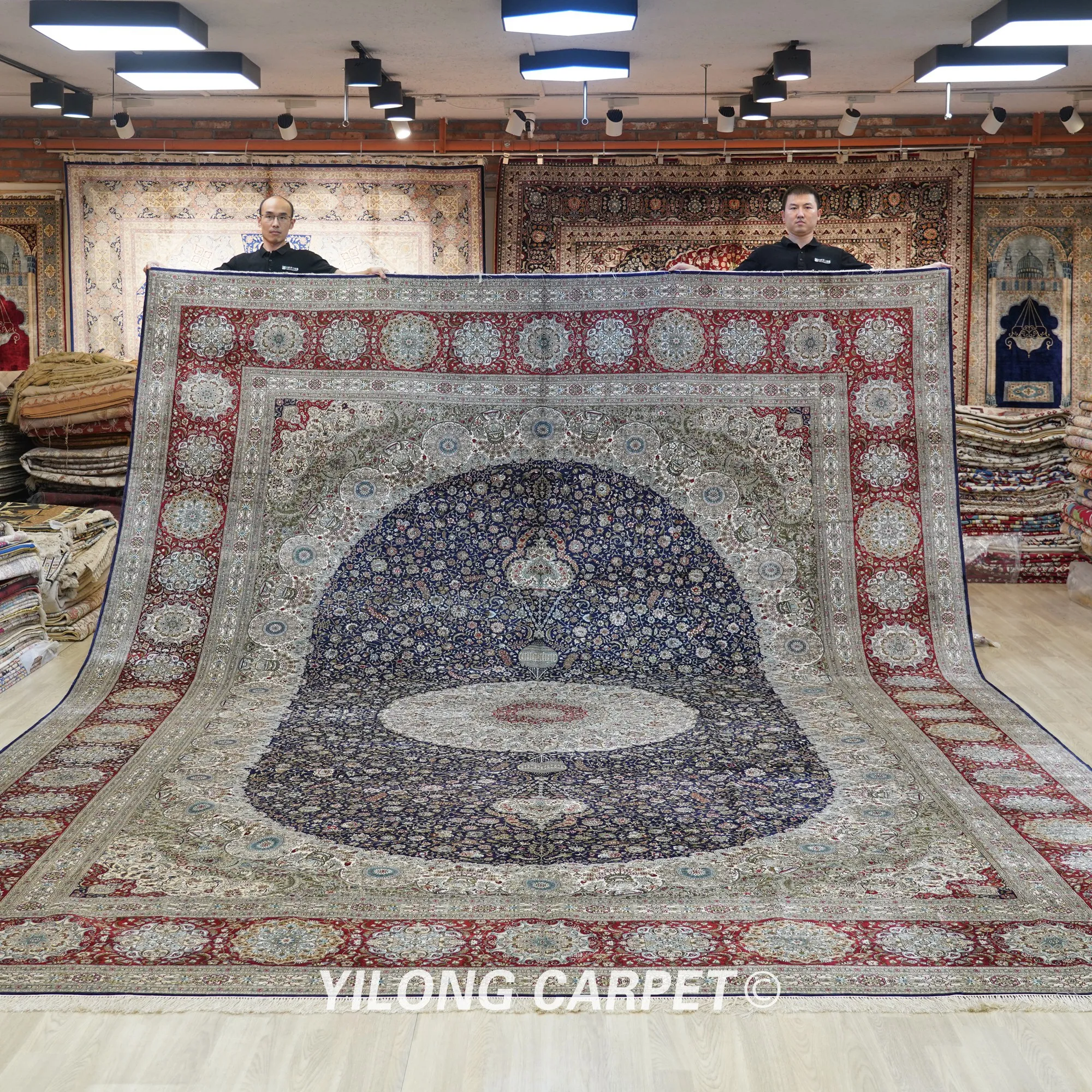 12'x18' Handmade Silk Carpet Large Antique Blue Hand Knotted Persian Carpet (ML001A)