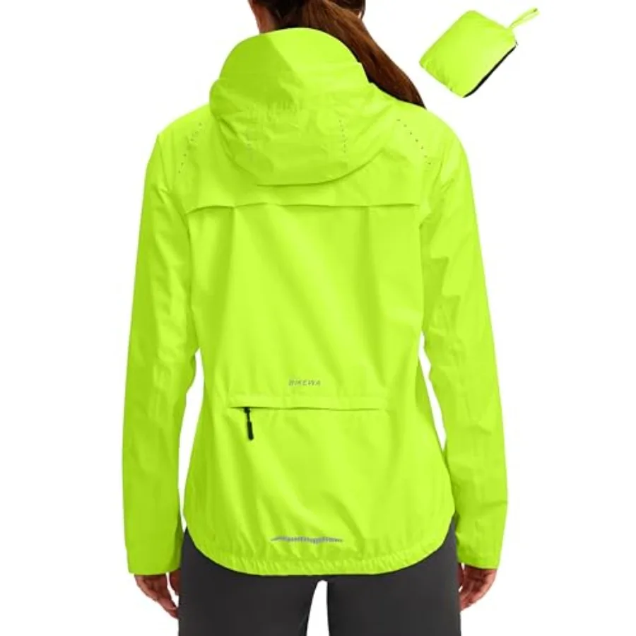 

Bikewa Women's Cycling Rain Jackets Waterproof Windbreaker Lightweight Running Windproof Reflective Jacket Packable Hooded