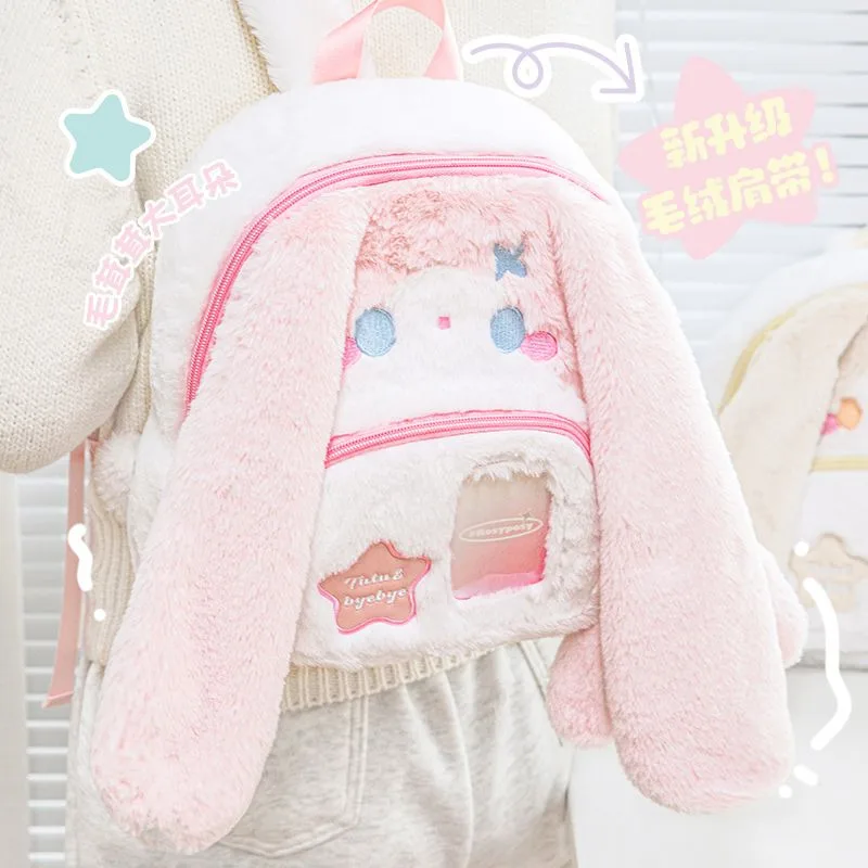 Rosy Posyed Plush Cat Backpack 2024 Canvas Bags Cotton Cute Large Capacity Breathable Backpack Middle And High School Students