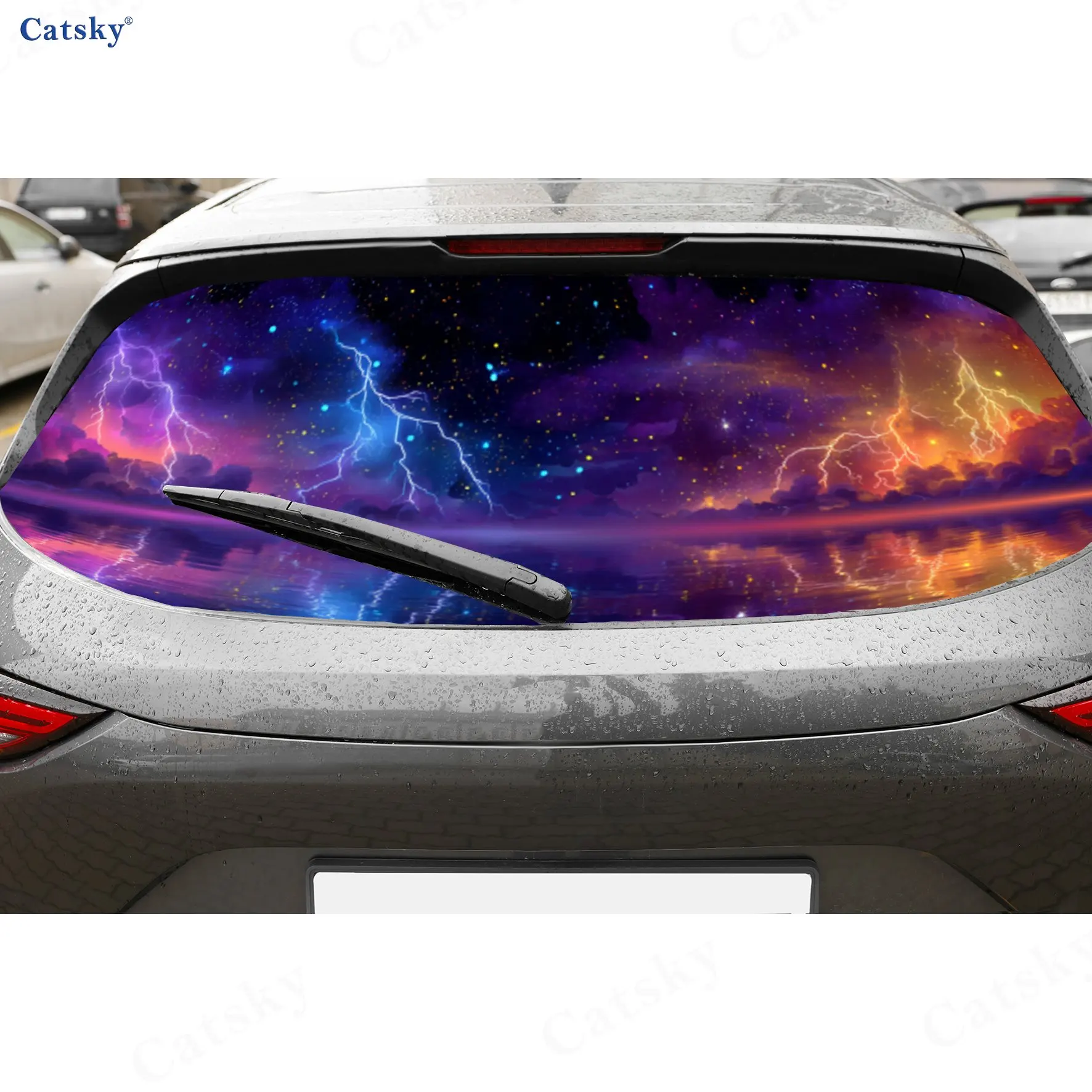 

Cosmic Nebula Mirror Adventure PVC Perforated Car Vinyl Wraps, Durable Car Rear Windshield Sticker, Waterproof Car Rear Window D