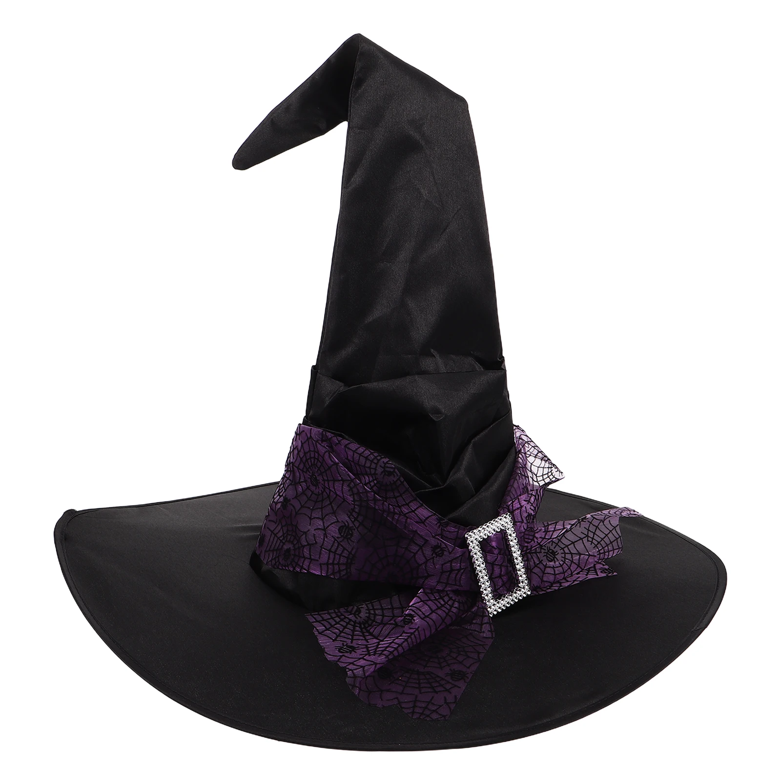 

Halloween Witch Hat For Women Large Ruched Pointed Cap With Spider Web Mesh Lightweight Comfortable Cosplay Costume Accessories