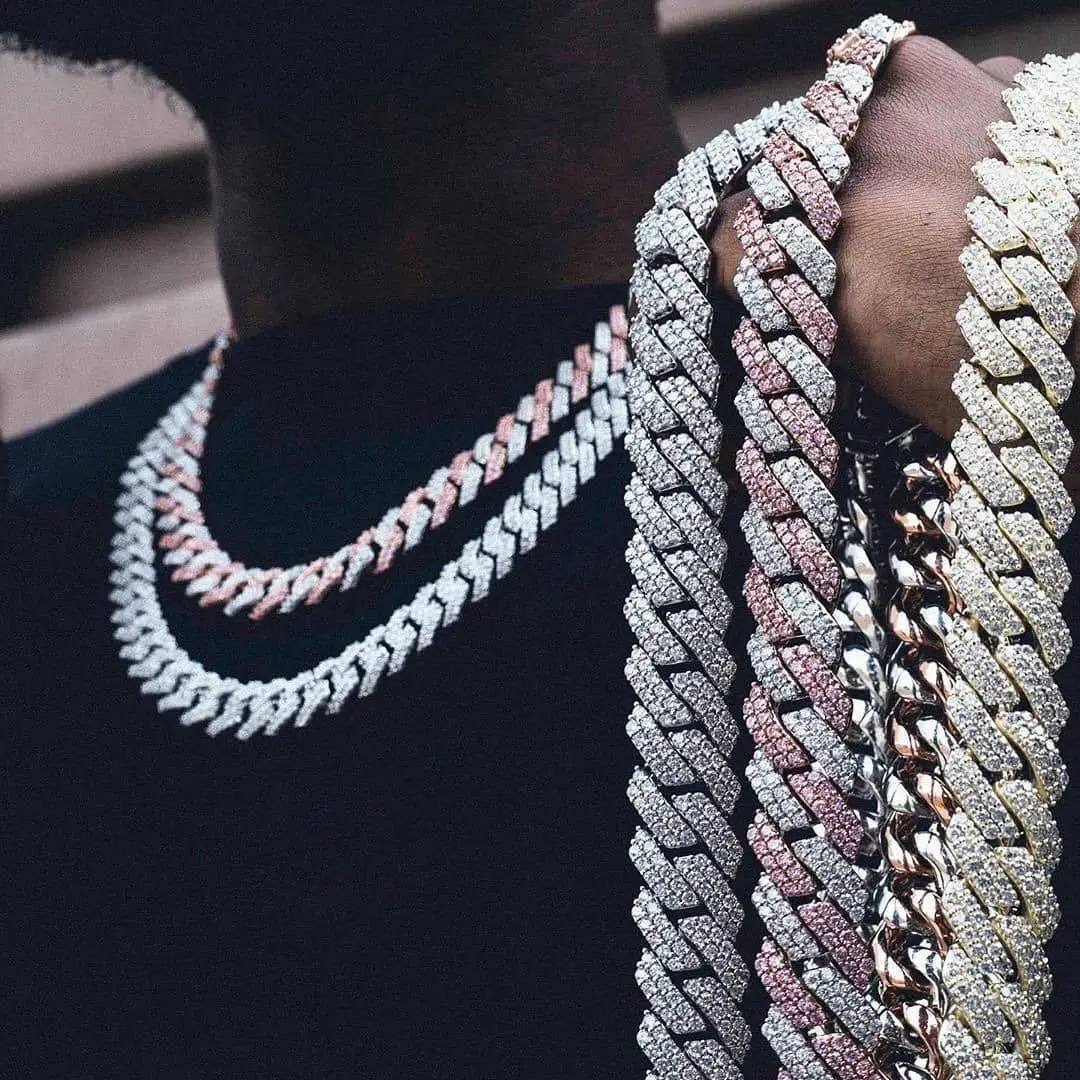 European and American men's hip-hop strip Cuban chain Hiphop14mm copper inlaid zircon trend necklace jewelry