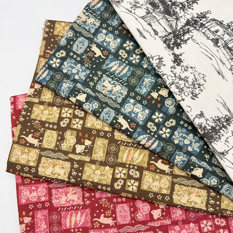 

0.5m/1m/2m Encrypted Cotton Linen Fabric Vintage Style Printmaking Theme Printed Fabric for DIY Decorative Tablecloth,curtain