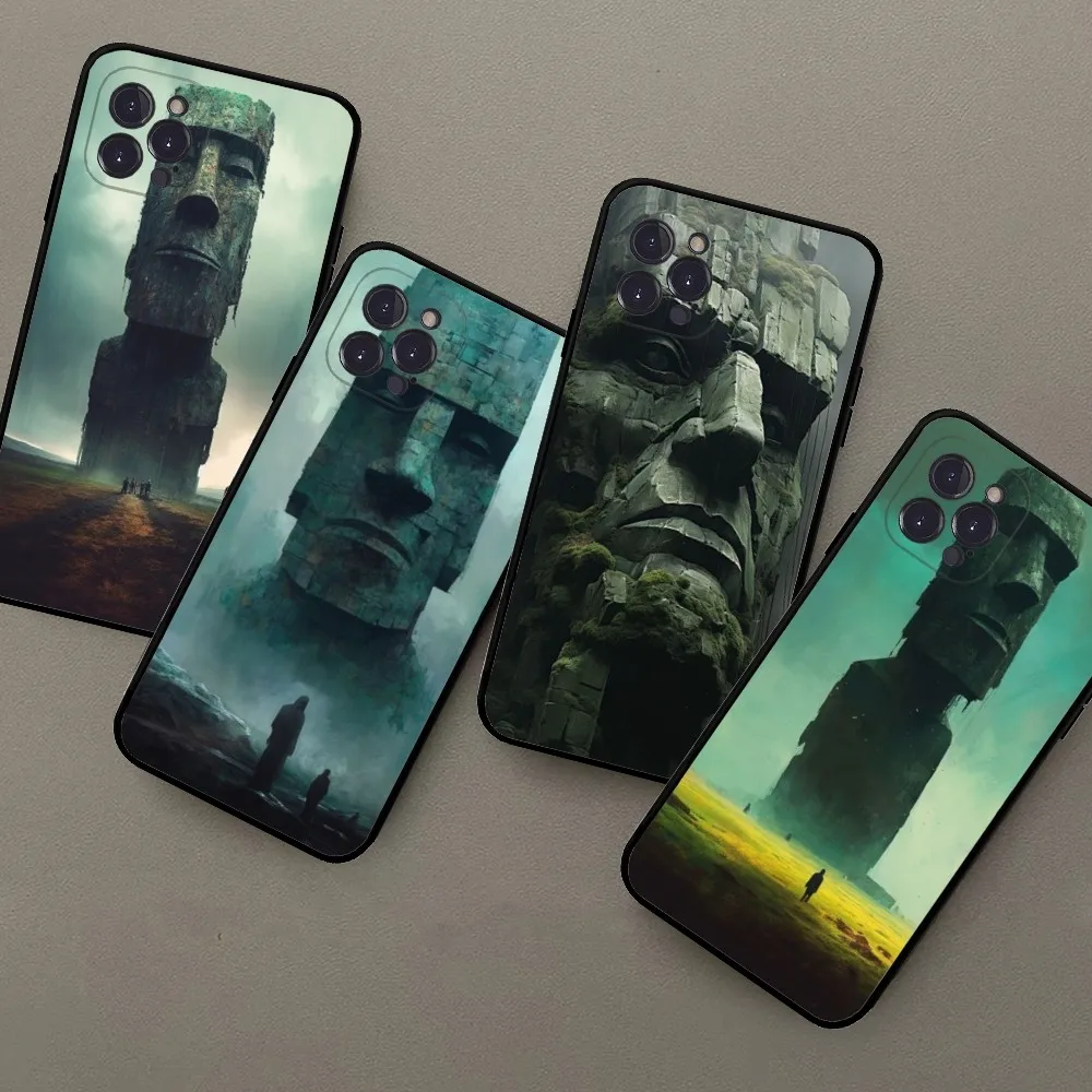 Creative Easter Island Stone Moai Phone Case For iPhone 15 14 13 12 Mini 11 Pro XS Max X XR SE 6 7 8 Plus Soft Silicone Cover