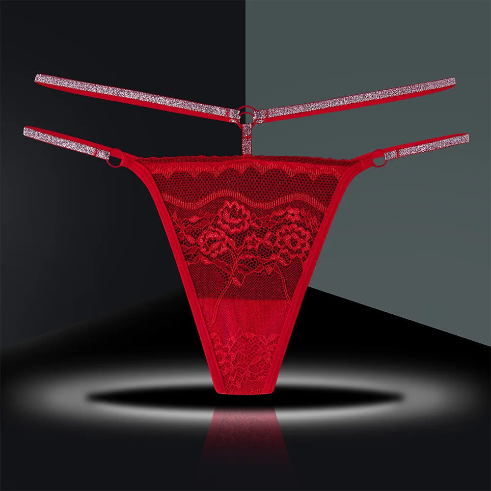 Sexy Women Thongs Low Waist Shiny Belts Breathable Lace Jacquard Pattern Comfortable Female Panties Intimate Lingerie