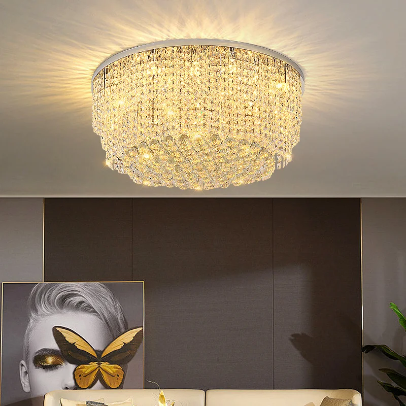 

Clean Crystal Ball Ceiling Light Modern Simple Living Room Light Round Home Silver Study Bedroom Aisle High Quality Crystal Lamp
