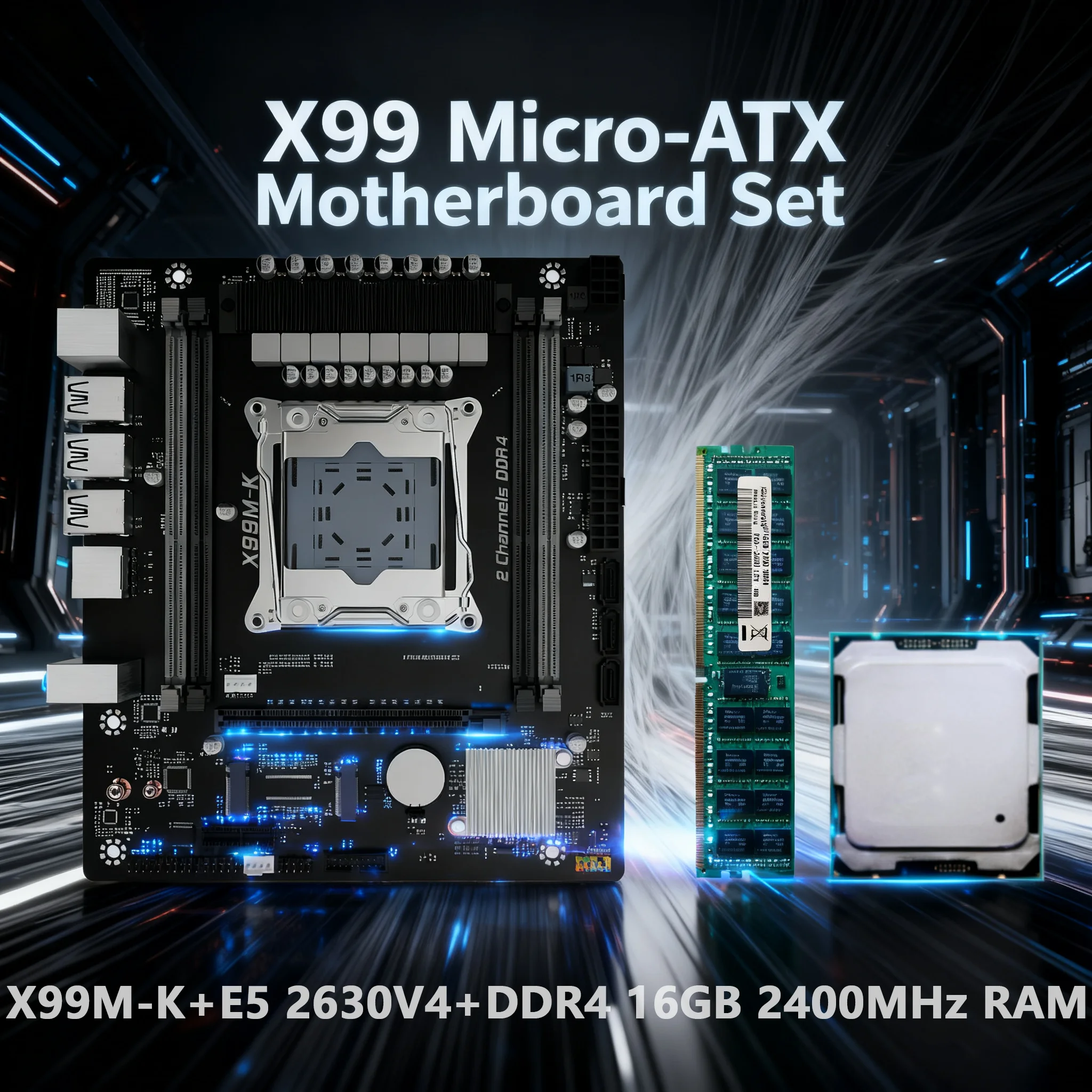 

X99M-K X99 Gaming Motherboard SET 2630V4 CPU DDR4 16GB 2400MHz RAM Dual Channel ECC M.2 NVME/NGFF M.2 WIFI M.2 for Desktop PC