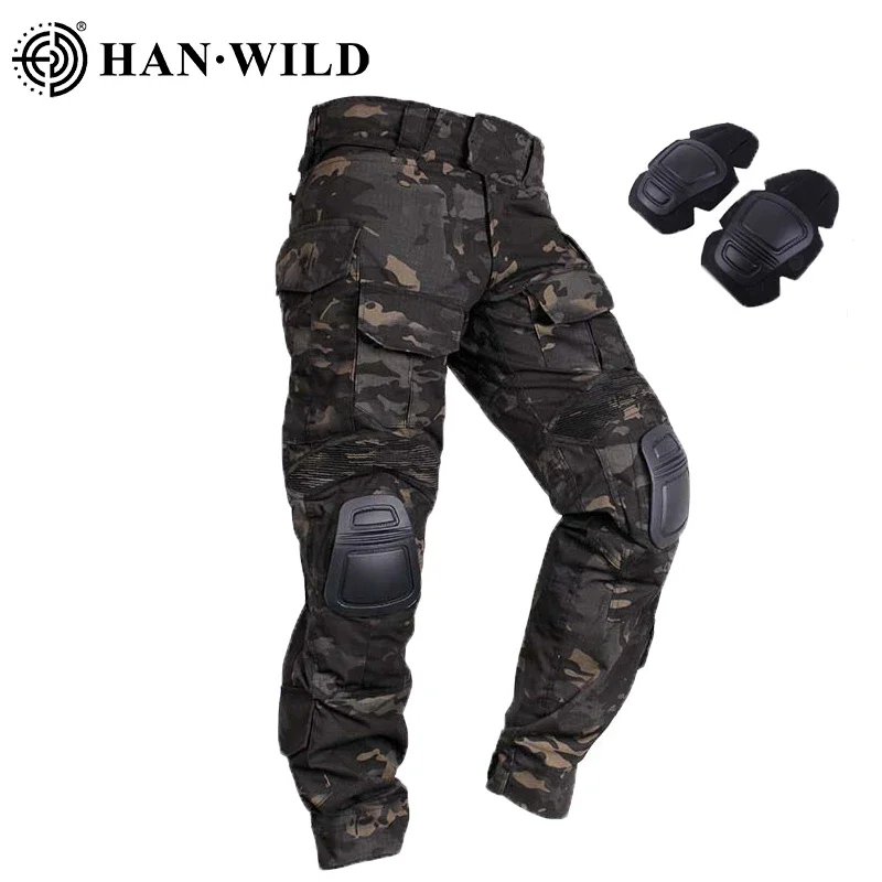 HAN WILD Sport Camping Tactical Pants Camo Pants Cargo Pant Trousers Men Clothing Airsoft Combat Elastic Pants with Knee Pads