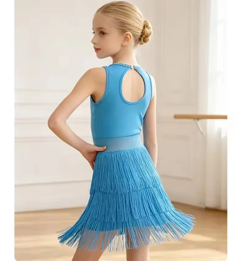 Tassel Girls Dresses Dance Costume Kids Outfit Vestidos Show Girl Latin Dress Tutu Party Children's Clothing Robe Fille Summer 2