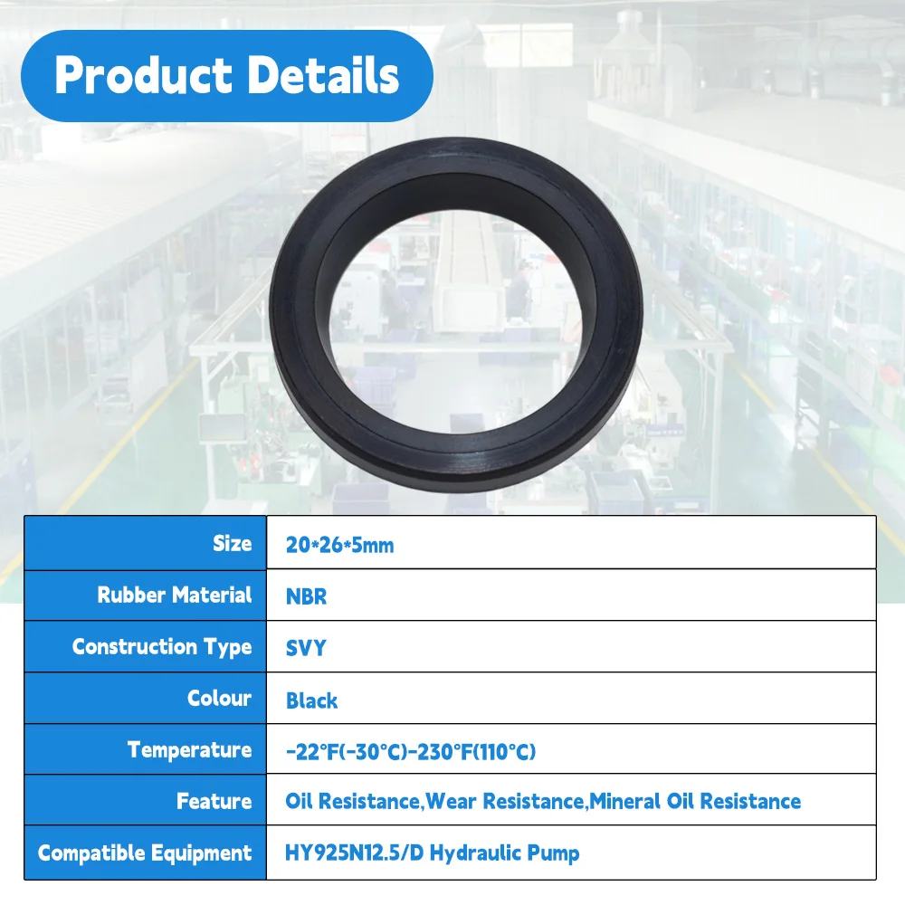 DMHUI Hydraulic Pump Motor Shaft Sealing Ring 20x26x5 mm SVY Type NBR Rubber Pressure Oil Seal for HY925N12.5/D Pumps