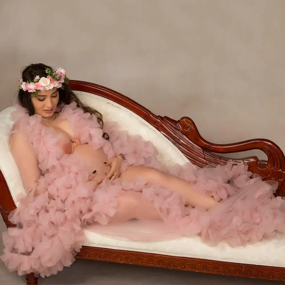 Don&Judy New Pregnancy Woman Dress Lace Photography Clothes Tulle Dresses Maternity Split Skirt Photoshoot Props