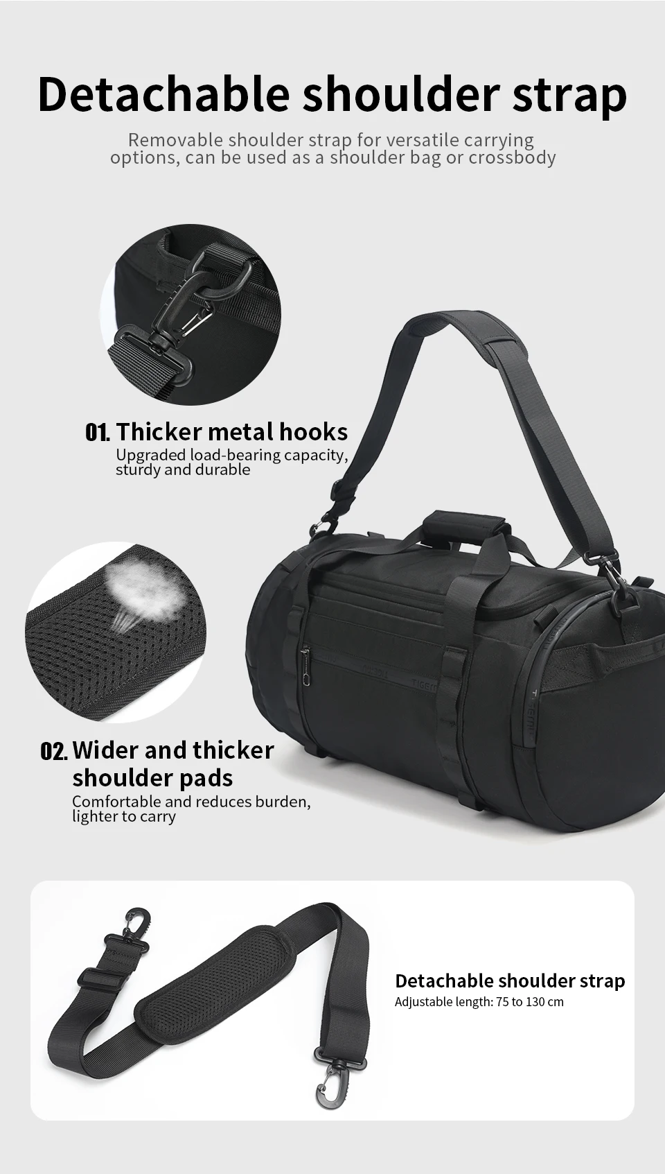 Tigernu Reisetaschen Für Männer Sporttasche Wasserdichte Fitness Tasche Männer Outdoor Tragbare Tasche Ultraleicht Yoga Sport Tasche Handtasche Umhängetasche – Detail 12