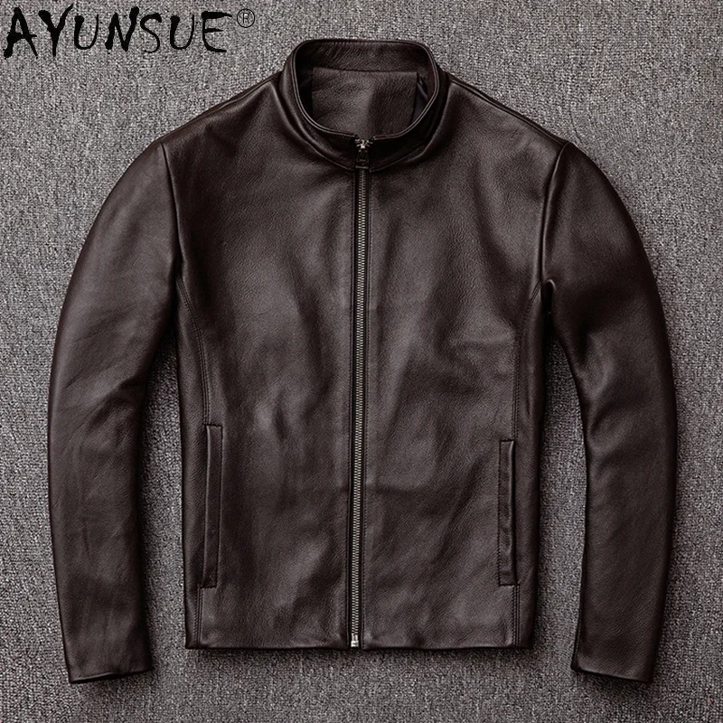 AYUNSUE-chaqueta de cuero genuino para hombre, abrigo Bomber de vaca, ropa de otoño, 100%, 2024