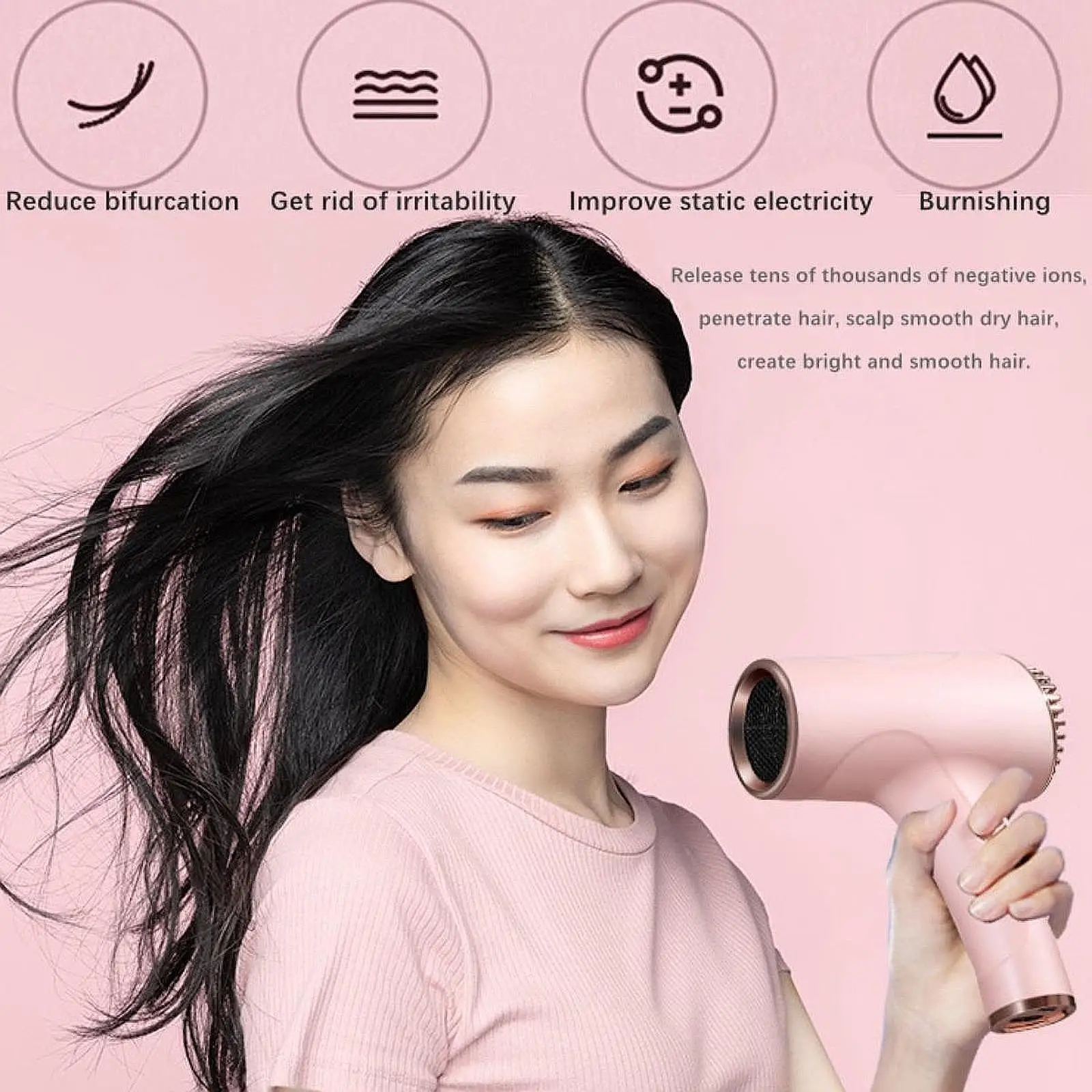 Hair Dryer Adjustable Temperature 500W Lightweight Fast Drying Hair Protective Blow Dryer for Hotel Salon Home Travel Women Men