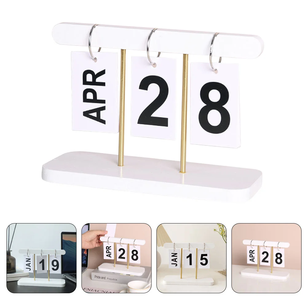 Desktop Calendar Standing for Office Table Reusable Perpetual Wood Flip Decorative