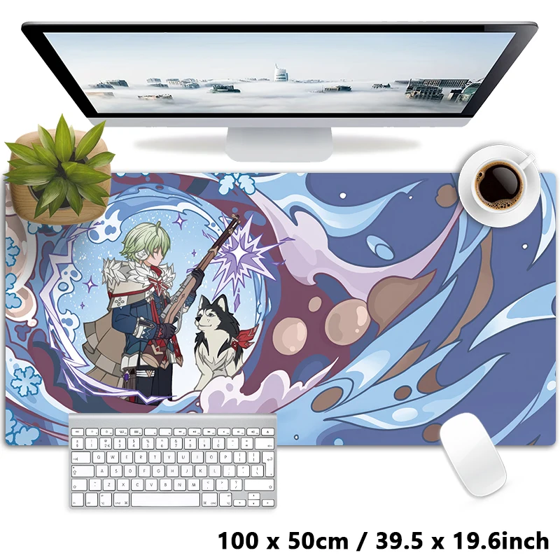Anime Game Columbina Furina Neuvillette Raiden Wanderer XXL Large Genshin Impact Mouse Pad Locking Edge Mouse Mat Desk Mat