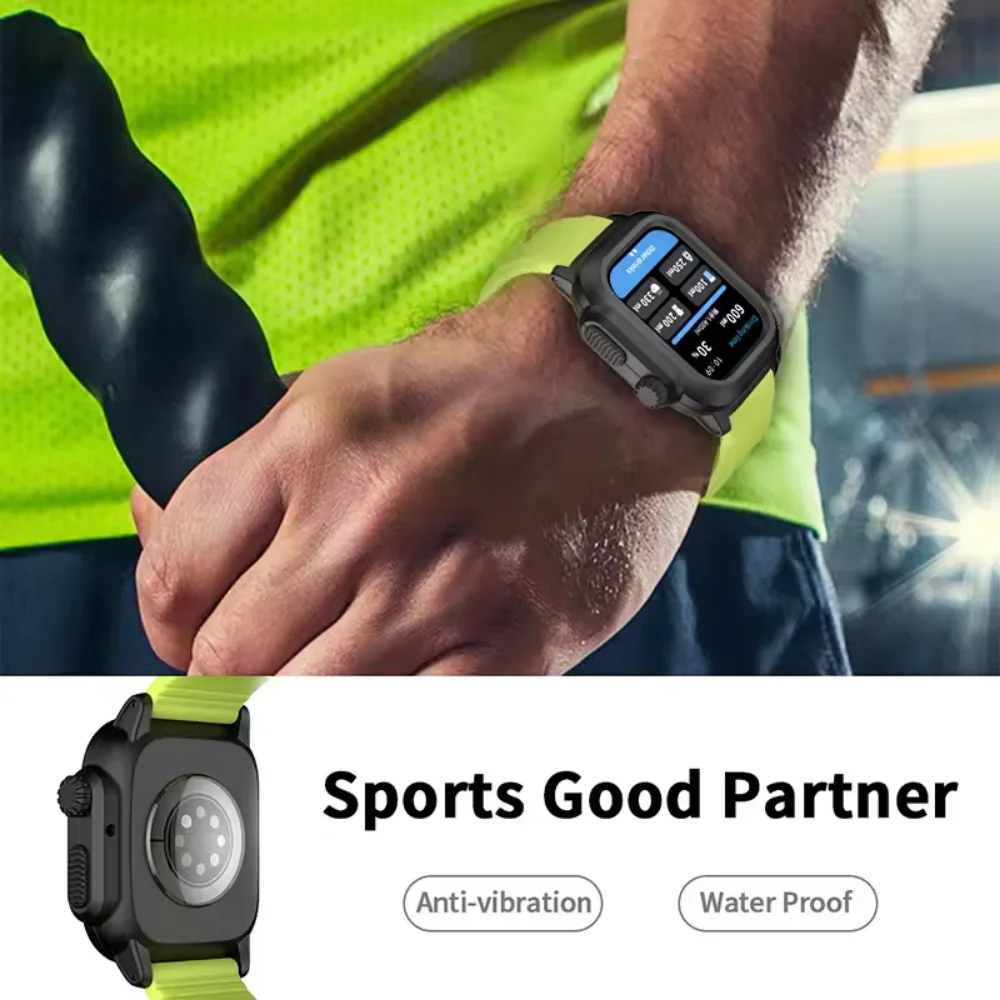 IP68 Waterproof Cover For Apple Watch Case 9 8 7 45mm Outdoor Sport Silicone Wristband iWatch 6 5 4 SE 44mm 40mm 3 2 42mm Strap