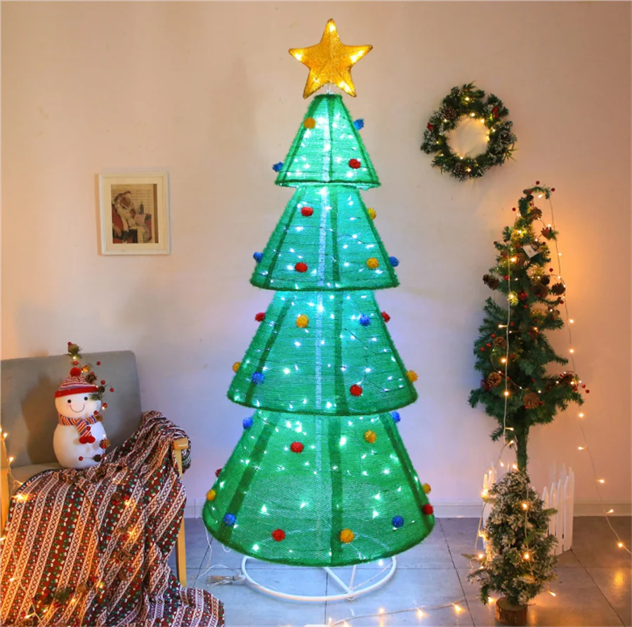 

1.8M Big Artificial Four Layer Lighted Christmas tree With 200 LED Fairy Light 10% flashing Outdoor Lighted Christmas Tree Decor