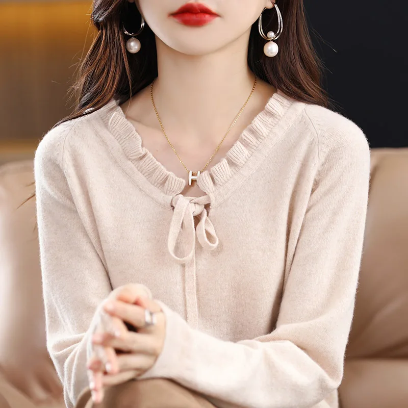 

New Women Autumn Winter V-neck Cashmere Sweater Coat