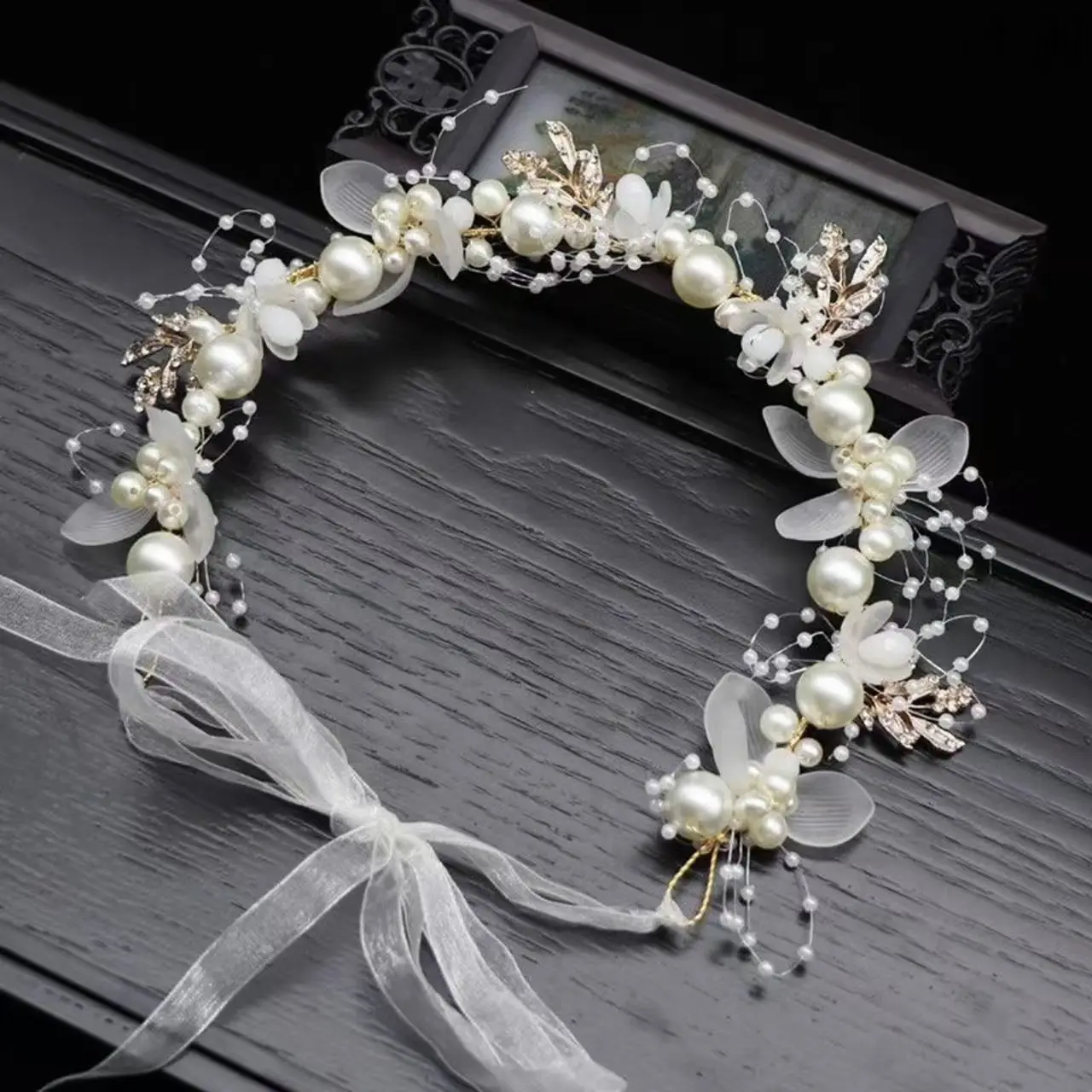 Wedding Accessory Bride Crown Hair Crystal Jewelry Tiara With Pearls Flowers Wedding Crown Floral Pearl Bridal Headband image 3