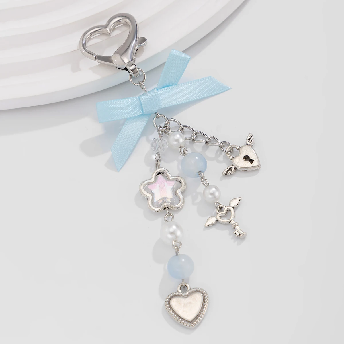Blue Bowknot Star Charm Keychain