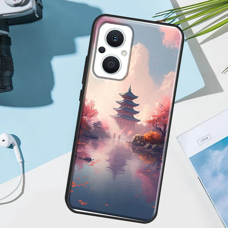 Japanese Art Temple Sakura Case For OPPO Reno 8 Lite 4 5 6 7 Reno 10 Pro 8T 4Z 5Z Find X2 X3 Lite Neo X6 X5 Pro Cover