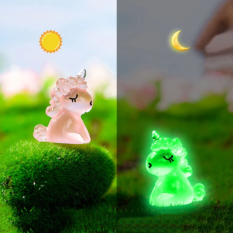 12/24/36pcs Mini Unicorn Resin Luminous Miniature Figurines Glow in the Dark for Home Garden Ornaments Party Decor Kids Gifts