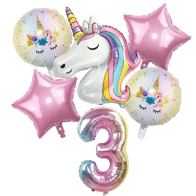 

6pcs Rainbow Unicorn Balloon 32 inch Number Foil Balloons 1st Kids Unicorn Theme Birthday Party Decorations Baby Shower Globos