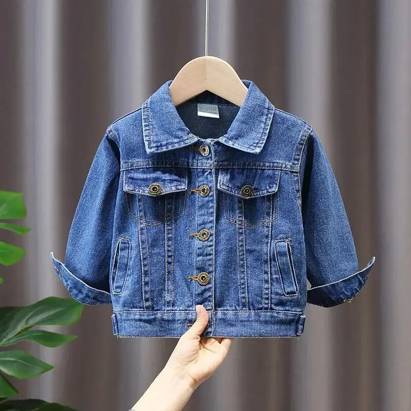 

80-130CM Children's Denim Jacket Spring and Autumn Boys and Girl Casual Solid-colored Jeans Clothes Little Girl Baby Denim Coat