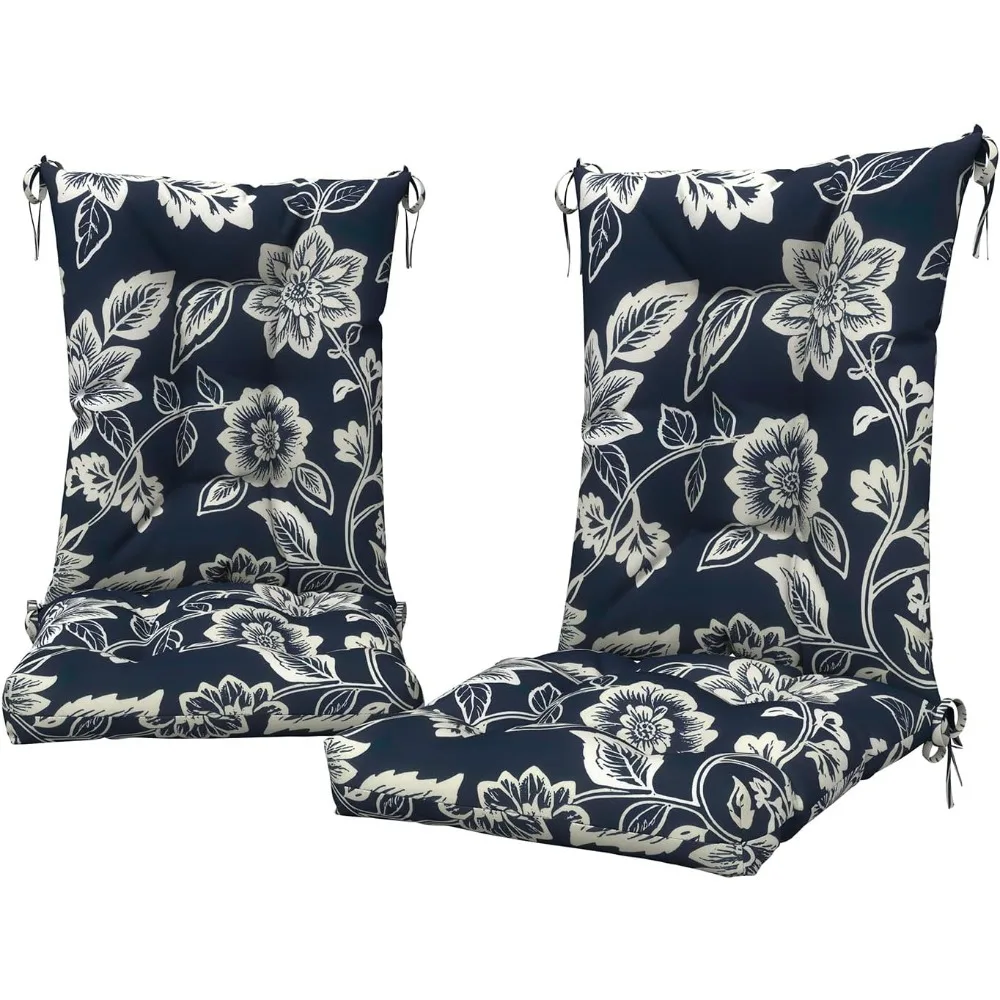 Set of 2 Water-Resistant Rocking Chair Cushions, High Back Tufting for Outdoor/Indoor Use - Vines Navy