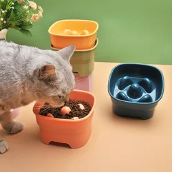 Pet Bowl Slow Food for Choking Prevention Slow Food Bowl Square High Feet Neck Protection Cat Bowl Dog Bowl Pet Feeding Basin