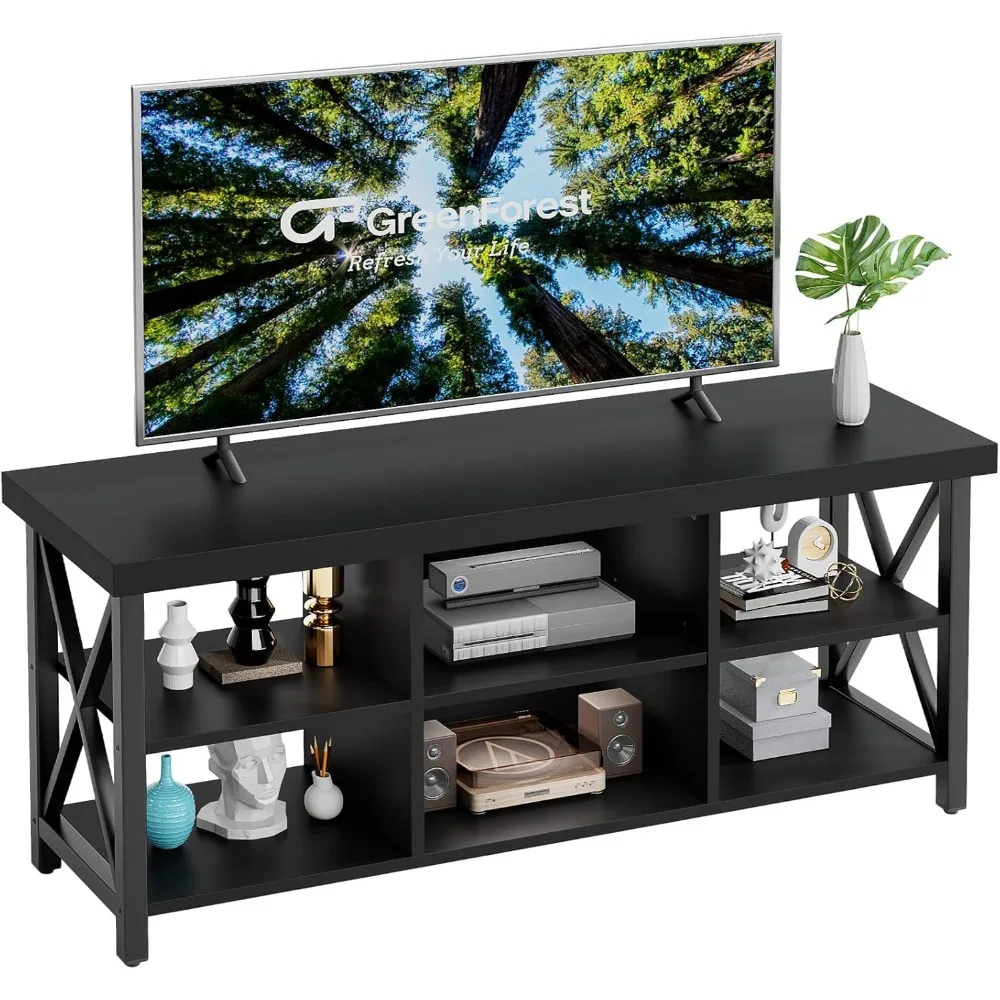 TV Stand for TV up to 65 inches, Entertainment Center with 6 Storage Cabinet for Living Room, Farmhouse Television Stand