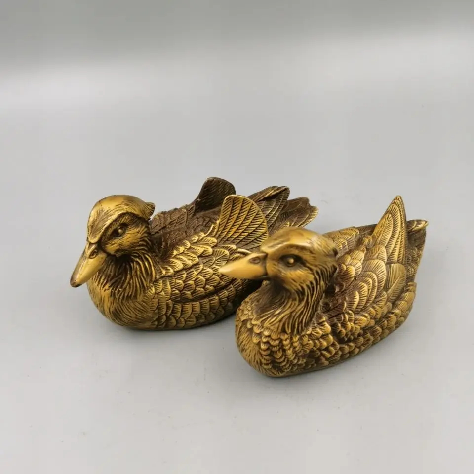 Copper Lucky Mandarin duck Statue wedding animal duck Statue Office Home Decor Gift for Desk Ornament