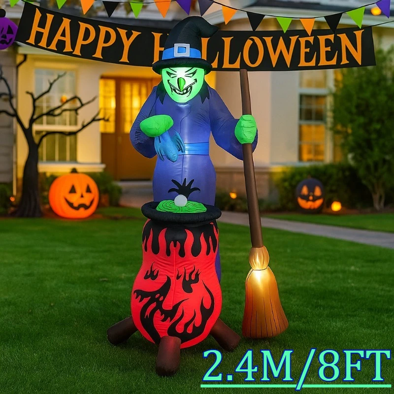 

2.4M/8FT Holiday Lighting Inflatable Toy Halloween Witch Cauldron Outdoor Decoration Built in LED Lights Decor Courtyard Garden