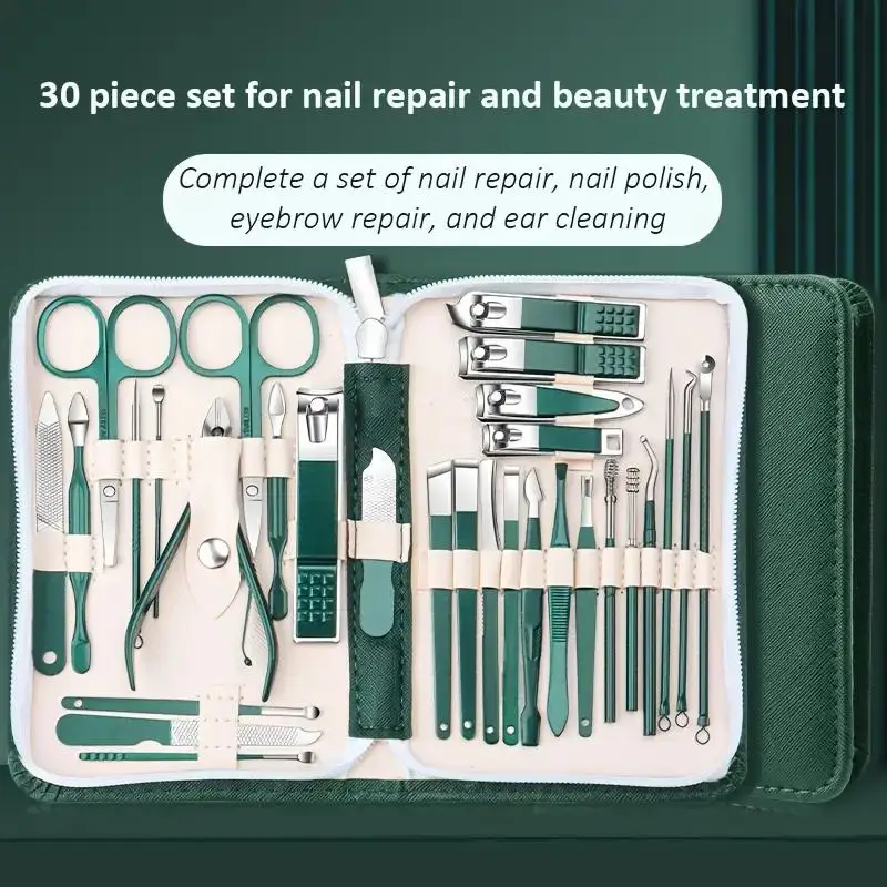 Professional Stainless Steel Nail Clipper Set Green Nail Tools Manicure  Pedicure Set of 30pcs Travel Grooming Kit