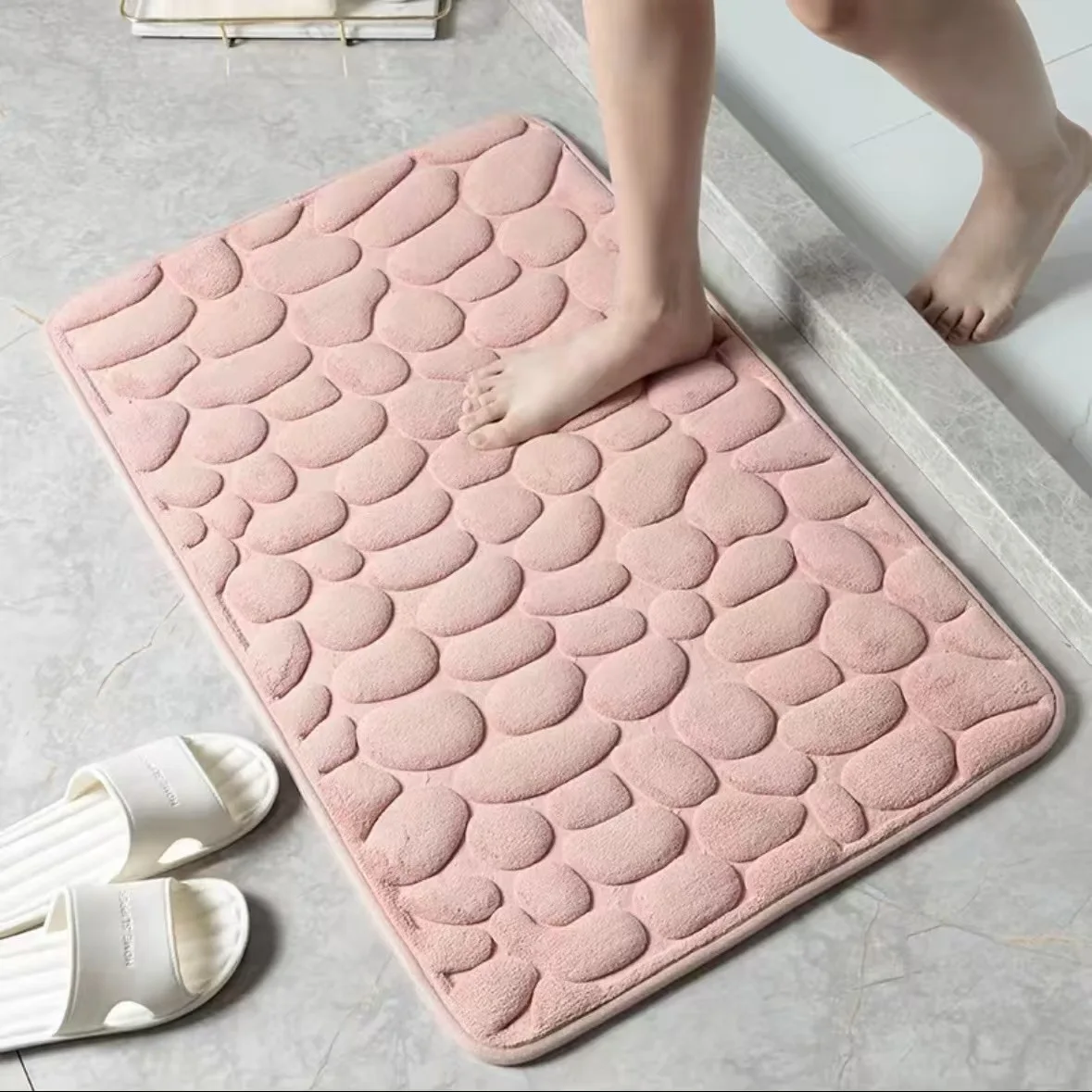 1pc Memory Foam Embossed Velvet Carpet Bathroom Living Room Non-Slip Mat Cobblestone Floor Mat Home Furnishings image 3