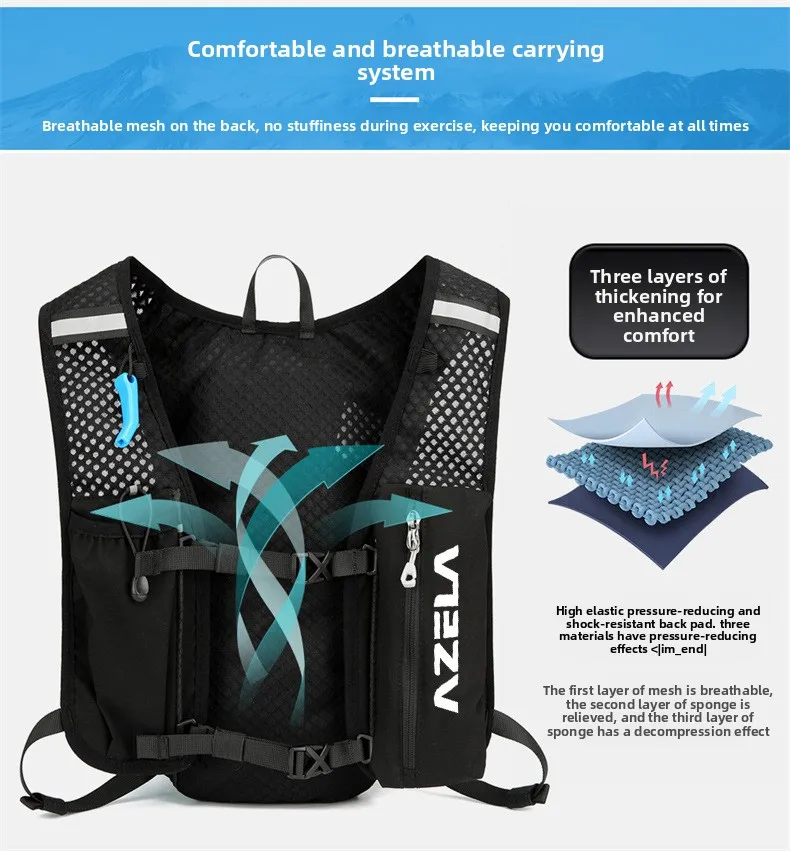 AZELA 5L Lightweight Running Hydration Backpack Breathable Cycling Vest Bag for Trail Marathon Hiking Outdoor Sport Water Bottle