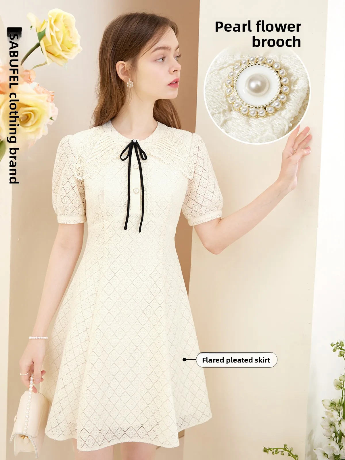 Isabufei Col en dentelle Dr Femme Été Che Design Bubble Sve Or Sve Petite taille Princ Dr