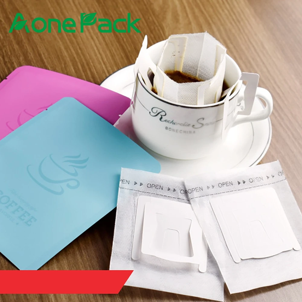Empty Drip Coffee Filter Bag with Hanging Ear Small Disposable Brew Sachets Customized Printed Coffee Pouch Packaging for Cafe