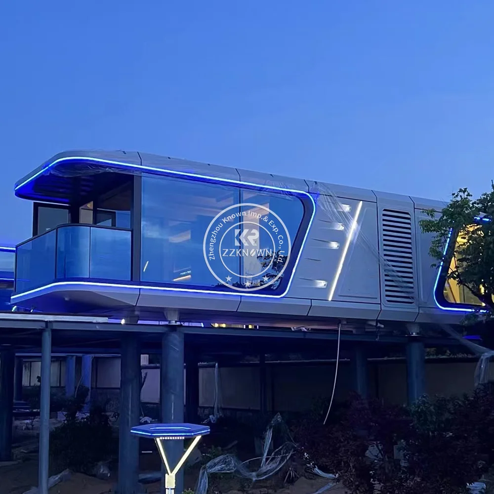 Casa de recipiente de cápsula espacial personalizada, inteligente, à prova de vento, construção de hotel, luxo, praia, villa, móvel, casa de cápsula espacial pré-fabricada