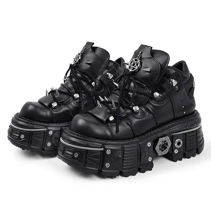 

Gothic ankle rock boots, thick soled metal decorative platform sports shoes, new punk style men's and women's shoes