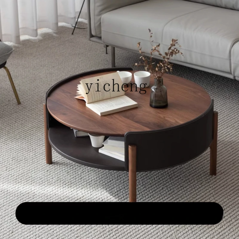 

XL | Round solid wood coffee table Living room home light luxury modern small tea table sitting on the floor