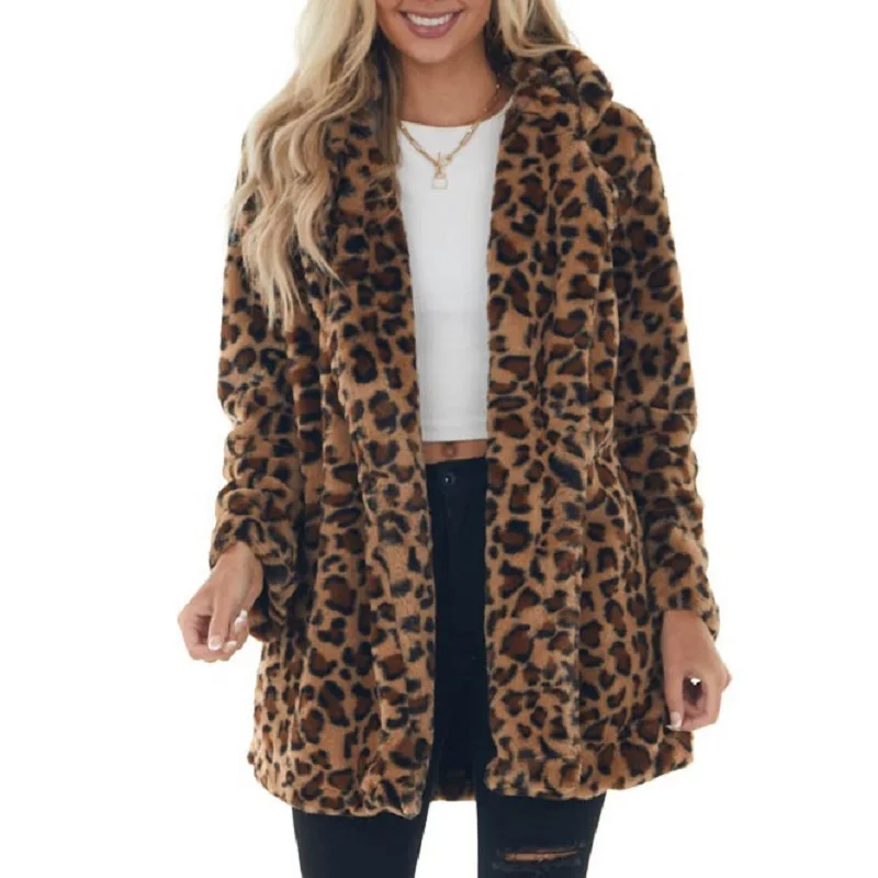 

Women's Winter Thickened Double-sided Velvet Loose Leopard Print Plush Jackets Fashion Street Coat Comfortable Warm Cardigan