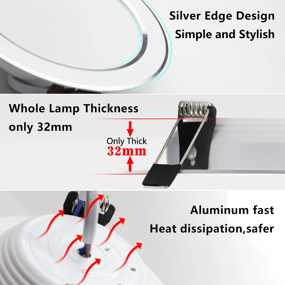 LED Downlight Recessed Ceiling Lamp 7W 9W 12W 15W 18W Cold /Warm White LED Spotlight AC 220V Indoor Lighting Panel Light