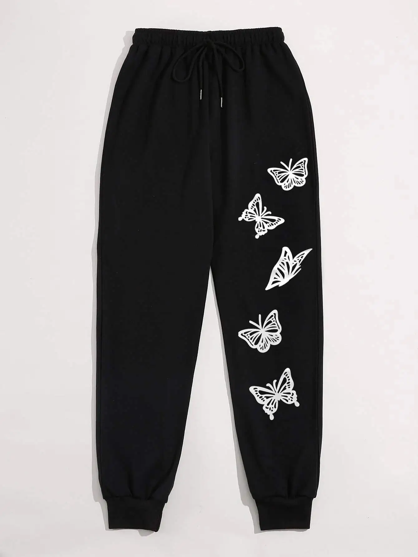 

A Dancing Butterfly Printing Drawstring Pockets Women Sweatpant Hip Hop Street Trousers Casual Versatile Fashion Pants Female