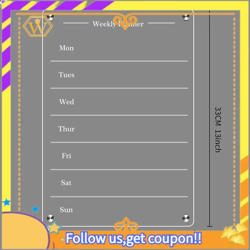 Latest-Clear Acrylic Magnetic For Fridge 9X13in Weekly Board Dry Erase Fridge For Reusable Planner With Dry Erase Markers